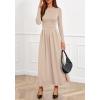 imageBTFBM Long Sleeve Dress for Women Spring Clothes 2026 Pockets Business Casual Pleated Fall Wedding Guest DressesBeige
