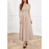 imageBTFBM Long Sleeve Dress for Women Spring Clothes 2026 Pockets Business Casual Pleated Fall Wedding Guest DressesBeige
