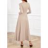 imageBTFBM Long Sleeve Dress for Women Spring Clothes 2026 Pockets Business Casual Pleated Fall Wedding Guest DressesBeige