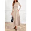imageBTFBM Long Sleeve Dress for Women Spring Clothes 2026 Pockets Business Casual Pleated Fall Wedding Guest DressesBeige