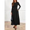 imageBTFBM Long Sleeve Dress for Women Spring Clothes 2026 Pockets Business Casual Pleated Fall Wedding Guest DressesBlack