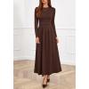 imageBTFBM Long Sleeve Dress for Women Spring Clothes 2026 Pockets Business Casual Pleated Fall Wedding Guest DressesBrown