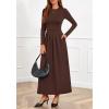imageBTFBM Long Sleeve Dress for Women Spring Clothes 2026 Pockets Business Casual Pleated Fall Wedding Guest DressesBrown