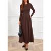 imageBTFBM Long Sleeve Dress for Women Spring Clothes 2026 Pockets Business Casual Pleated Fall Wedding Guest DressesBrown