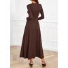 imageBTFBM Long Sleeve Dress for Women Spring Clothes 2026 Pockets Business Casual Pleated Fall Wedding Guest DressesBrown