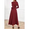 imageBTFBM Long Sleeve Dress for Women Spring Clothes 2026 Pockets Business Casual Pleated Fall Wedding Guest DressesBurgundy