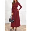 imageBTFBM Long Sleeve Dress for Women Spring Clothes 2026 Pockets Business Casual Pleated Fall Wedding Guest DressesBurgundy