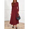 imageBTFBM Long Sleeve Dress for Women Spring Clothes 2026 Pockets Business Casual Pleated Fall Wedding Guest DressesBurgundy