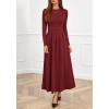 imageBTFBM Long Sleeve Dress for Women Spring Clothes 2026 Pockets Business Casual Pleated Fall Wedding Guest DressesBurgundy