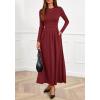 imageBTFBM Long Sleeve Dress for Women Spring Clothes 2026 Pockets Business Casual Pleated Fall Wedding Guest DressesBurgundy