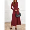 imageBTFBM Long Sleeve Dress for Women Spring Clothes 2026 Pockets Business Casual Pleated Fall Wedding Guest DressesBurgundy