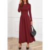 imageBTFBM Long Sleeve Dress for Women Spring Clothes 2026 Pockets Business Casual Pleated Fall Wedding Guest DressesBurgundy