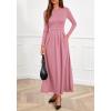 imageBTFBM Long Sleeve Dress for Women Spring Clothes 2026 Pockets Business Casual Pleated Fall Wedding Guest DressesPink