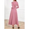 imageBTFBM Long Sleeve Dress for Women Spring Clothes 2026 Pockets Business Casual Pleated Fall Wedding Guest DressesPink