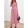 imageBTFBM Long Sleeve Dress for Women Spring Clothes 2026 Pockets Business Casual Pleated Fall Wedding Guest DressesPink