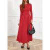 imageBTFBM Long Sleeve Dress for Women Spring Clothes 2026 Pockets Business Casual Pleated Fall Wedding Guest DressesRed