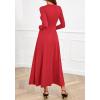 imageBTFBM Long Sleeve Dress for Women Spring Clothes 2026 Pockets Business Casual Pleated Fall Wedding Guest DressesRed