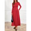 imageBTFBM Long Sleeve Dress for Women Spring Clothes 2026 Pockets Business Casual Pleated Fall Wedding Guest DressesRed
