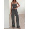 imageBTFBM Lounge Sets For Women 2026 Striped 2 Piece Sets Spaghetti Strap Summer Tops Wide Leg Pants Beach Vacation OutfitsStriped Black White