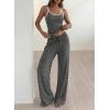 imageBTFBM Lounge Sets For Women 2026 Striped 2 Piece Sets Spaghetti Strap Summer Tops Wide Leg Pants Beach Vacation OutfitsStriped Black White
