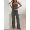 imageBTFBM Lounge Sets For Women 2026 Striped 2 Piece Sets Spaghetti Strap Summer Tops Wide Leg Pants Beach Vacation OutfitsStriped Black White