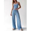 imageBTFBM Lounge Sets For Women 2026 Striped 2 Piece Sets Spaghetti Strap Summer Tops Wide Leg Pants Beach Vacation OutfitsStriped Blue White