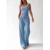 imageBTFBM Lounge Sets For Women 2026 Striped 2 Piece Sets Spaghetti Strap Summer Tops Wide Leg Pants Beach Vacation OutfitsStriped Blue White