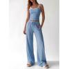 imageBTFBM Lounge Sets For Women 2026 Striped 2 Piece Sets Spaghetti Strap Summer Tops Wide Leg Pants Beach Vacation OutfitsStriped Blue White