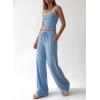 imageBTFBM Lounge Sets For Women 2026 Striped 2 Piece Sets Spaghetti Strap Summer Tops Wide Leg Pants Beach Vacation OutfitsStriped Blue White