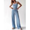 imageBTFBM Lounge Sets For Women 2026 Striped 2 Piece Sets Spaghetti Strap Summer Tops Wide Leg Pants Beach Vacation OutfitsStriped Blue White