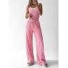imageBTFBM Lounge Sets For Women 2026 Striped 2 Piece Sets Spaghetti Strap Summer Tops Wide Leg Pants Beach Vacation OutfitsStriped Pink White