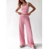 imageBTFBM Lounge Sets For Women 2026 Striped 2 Piece Sets Spaghetti Strap Summer Tops Wide Leg Pants Beach Vacation OutfitsStriped Pink White