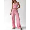 imageBTFBM Lounge Sets For Women 2026 Striped 2 Piece Sets Spaghetti Strap Summer Tops Wide Leg Pants Beach Vacation OutfitsStriped Pink White