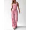 imageBTFBM Lounge Sets For Women 2026 Striped 2 Piece Sets Spaghetti Strap Summer Tops Wide Leg Pants Beach Vacation OutfitsStriped Pink White