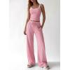 imageBTFBM Lounge Sets For Women 2026 Striped 2 Piece Sets Spaghetti Strap Summer Tops Wide Leg Pants Beach Vacation OutfitsStriped Pink White