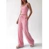 imageBTFBM Lounge Sets For Women 2026 Striped 2 Piece Sets Spaghetti Strap Summer Tops Wide Leg Pants Beach Vacation OutfitsStriped Pink White