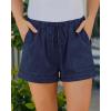 imageBTFBM Spring Shorts for Women 2026 Summer Casual Elastic Waist Drawstring Lightweight Beach Lounge Short Pants PocketsSolid Dark Blue