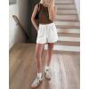 imageBTFBM Spring Shorts for Women 2026 Summer Casual Elastic Waist Drawstring Lightweight Beach Lounge Short Pants PocketsSolid White