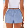 imageBTFBM Striped Boxer Shorts for Women 2026 Spring Summer Y2k Vacation Beach Bottoms Lounge Sleep Pajama PJ Pants ClothesBlue White