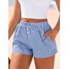 imageBTFBM Striped Boxer Shorts for Women 2026 Spring Summer Y2k Vacation Beach Bottoms Lounge Sleep Pajama PJ Pants ClothesBlue White