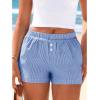 imageBTFBM Striped Boxer Shorts for Women 2026 Spring Summer Y2k Vacation Beach Bottoms Lounge Sleep Pajama PJ Pants ClothesBlue White