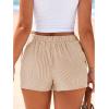 imageBTFBM Striped Boxer Shorts for Women 2026 Spring Summer Y2k Vacation Beach Bottoms Lounge Sleep Pajama PJ Pants ClothesKhaki White