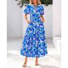 imageBTFBM Summer Dresses for Women 2026 Boho Short Sleeve V Neck Button Belt Flowy Spring Clothes Beach Vacation Maxi DressFloral Blue Purple White