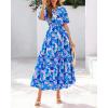 imageBTFBM Summer Dresses for Women 2026 Boho Short Sleeve V Neck Button Belt Flowy Spring Clothes Beach Vacation Maxi DressFloral Blue Purple White