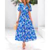 imageBTFBM Summer Dresses for Women 2026 Boho Short Sleeve V Neck Button Belt Flowy Spring Clothes Beach Vacation Maxi DressFloral Blue Purple White