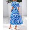 imageBTFBM Summer Dresses for Women 2026 Boho Short Sleeve V Neck Button Belt Flowy Spring Clothes Beach Vacation Maxi DressFloral Blue Purple White