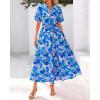 imageBTFBM Summer Dresses for Women 2026 Boho Short Sleeve V Neck Button Belt Flowy Spring Clothes Beach Vacation Maxi DressFloral Blue Purple White