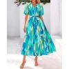 imageBTFBM Summer Dresses for Women 2026 Boho Short Sleeve V Neck Button Belt Flowy Spring Clothes Beach Vacation Maxi DressFloral Light Green White