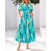 imageBTFBM Summer Dresses for Women 2026 Boho Short Sleeve V Neck Button Belt Flowy Spring Clothes Beach Vacation Maxi DressFloral Light Green White