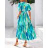 imageBTFBM Summer Dresses for Women 2026 Boho Short Sleeve V Neck Button Belt Flowy Spring Clothes Beach Vacation Maxi DressFloral Light Green White